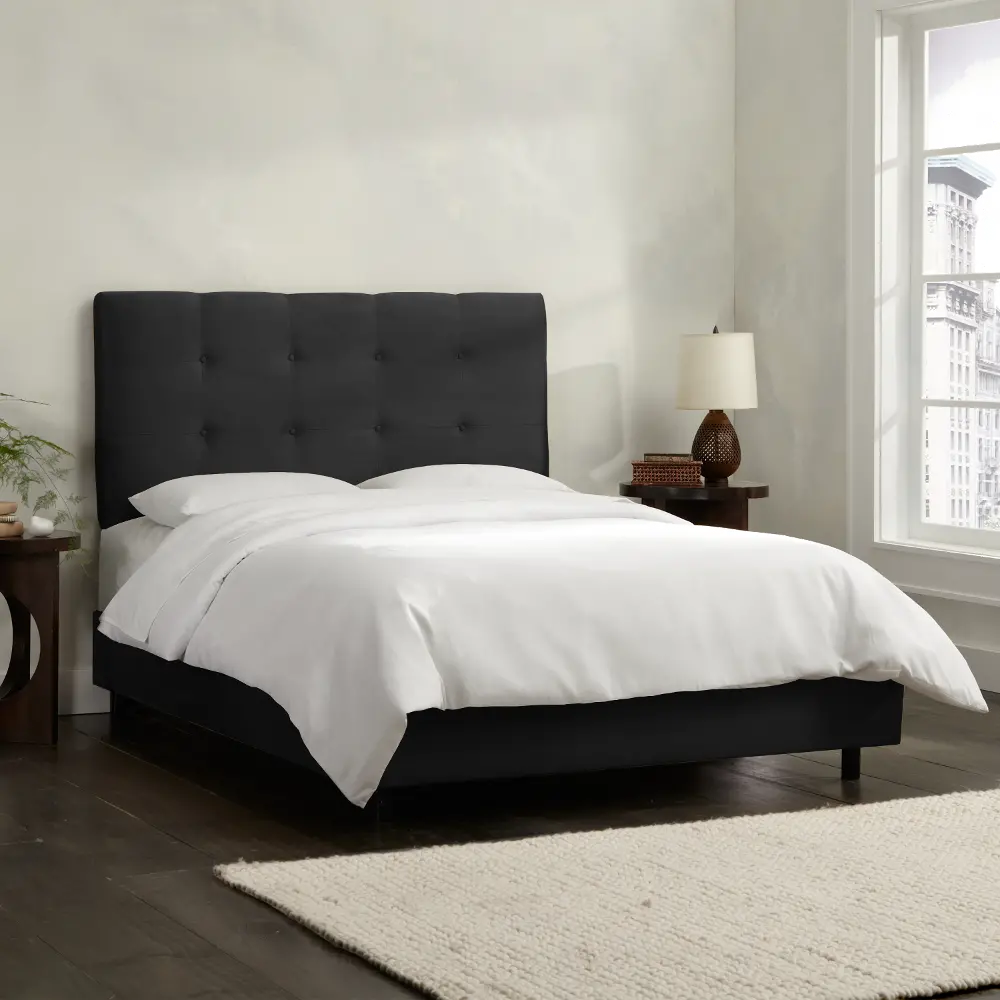 790BEDPRMBLC Black Square Tufted Upholstered Twin Bed-1