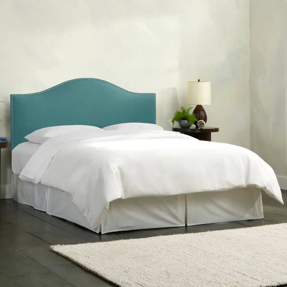 912NB-PWLNNLGN Turquoise Nailhead Trim Queen Upholstered Headboard-1