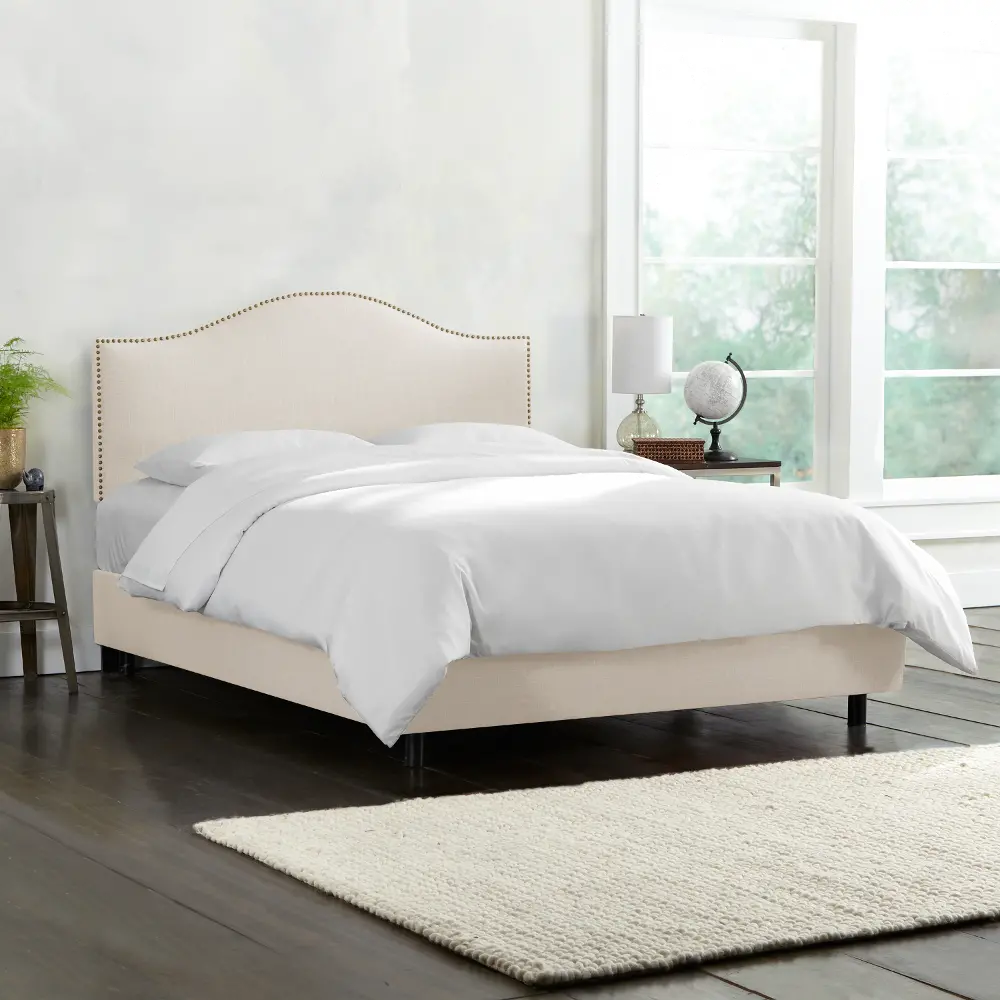910NBBED-BRLNNTLC Cream Nailhead Trim Twin Upholstered Bed-1