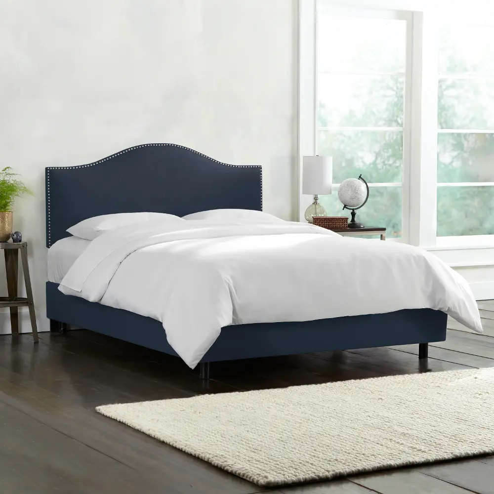 912NBBED-PWLNNNV Navy Nailhead Trim Queen Upholstered Bed-1