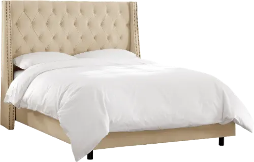 Riley Velvet Pearl Flared Wingback King Bed - Skyline Furniture