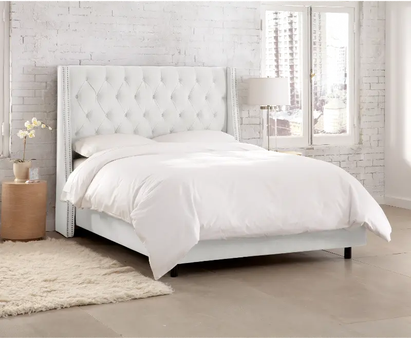 White Tufted Wingback King Size, White Upholstered King Bedroom Set