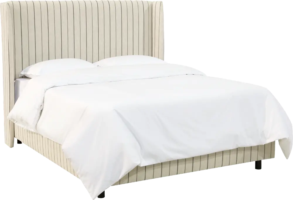 431BEDFRTGLC Cream Striped Wingback Full Upholstered Bed-1