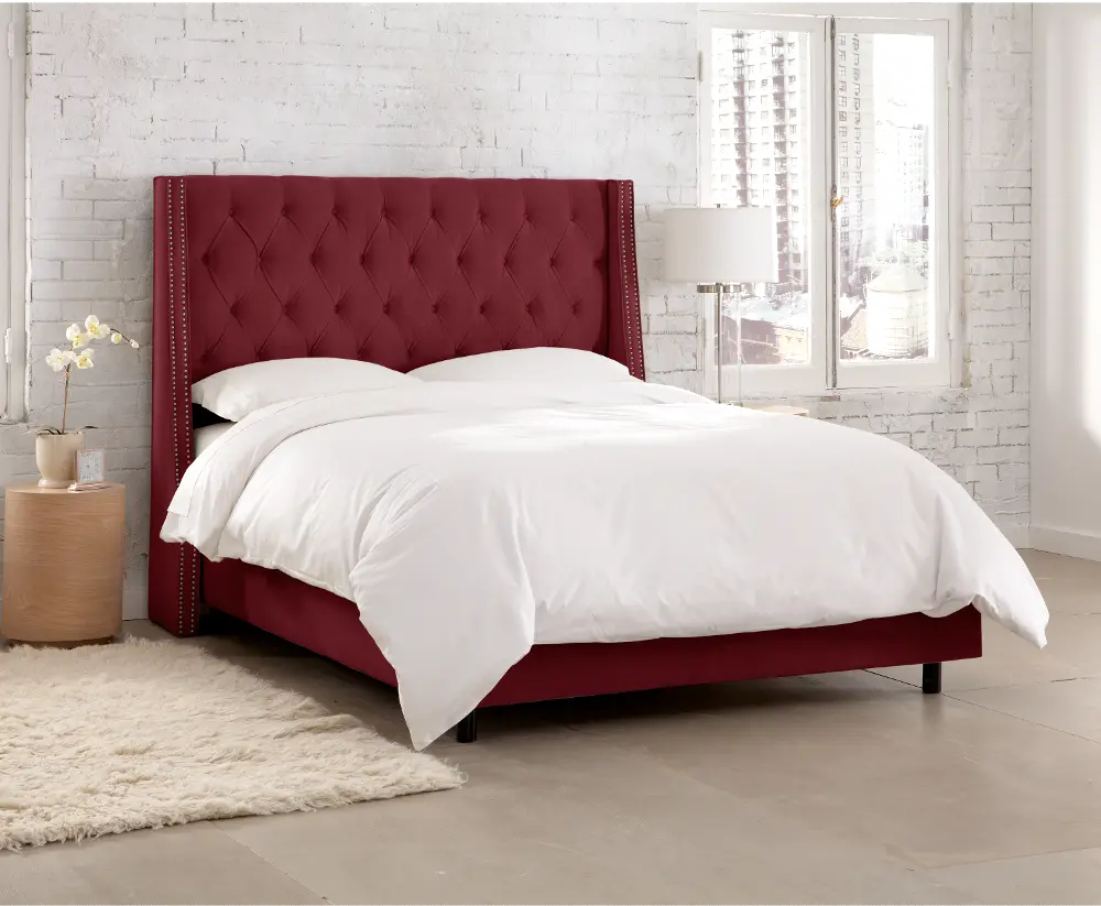 120NBBED-PWVLVBR Berry Tufted Wingback Twin Upholstered Bed-1