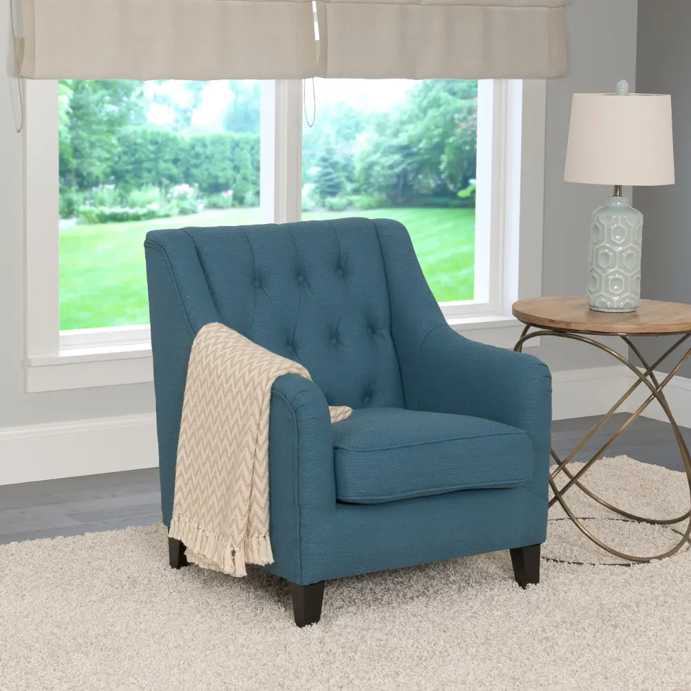 Blue Linen Diamond Tufted Accent Chair - Dana-1