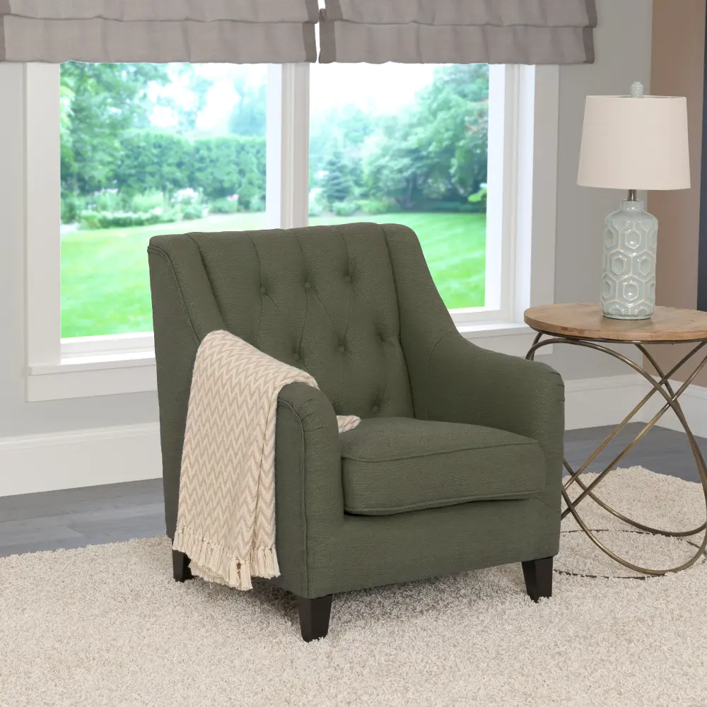 Greenish-Gray Linen Diamond Tufted Accent Chair - Dana-1