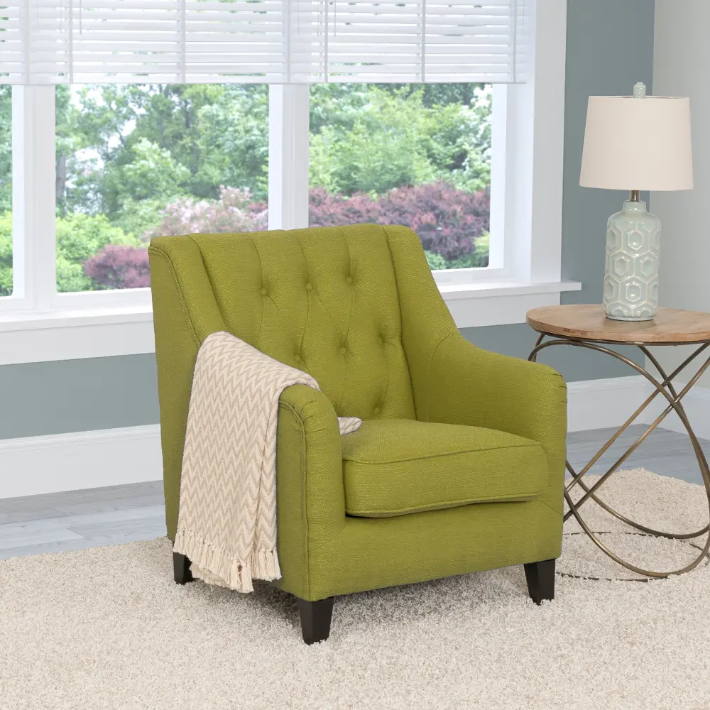 Green Linen Diamond Tufted Accent Chair - Dana-1
