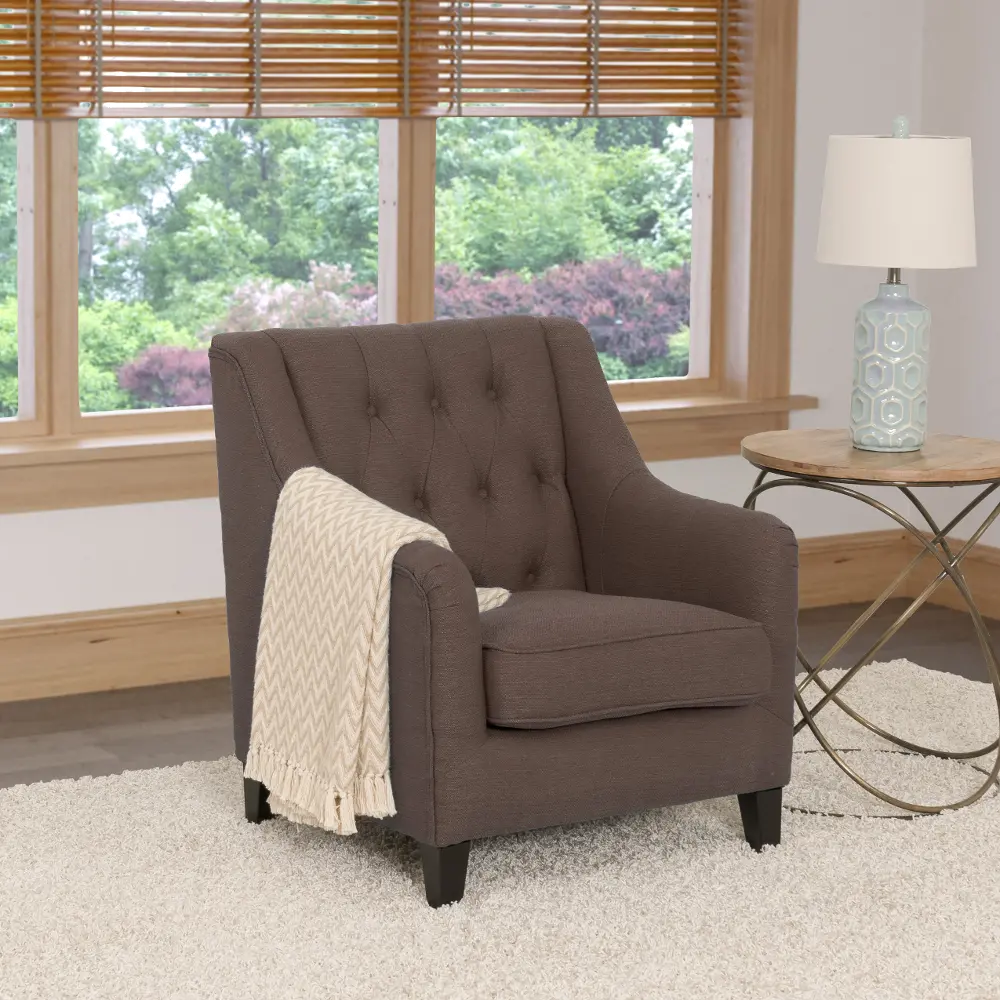 Brown Linen Diamond Tufted Accent Chair - Dana-1
