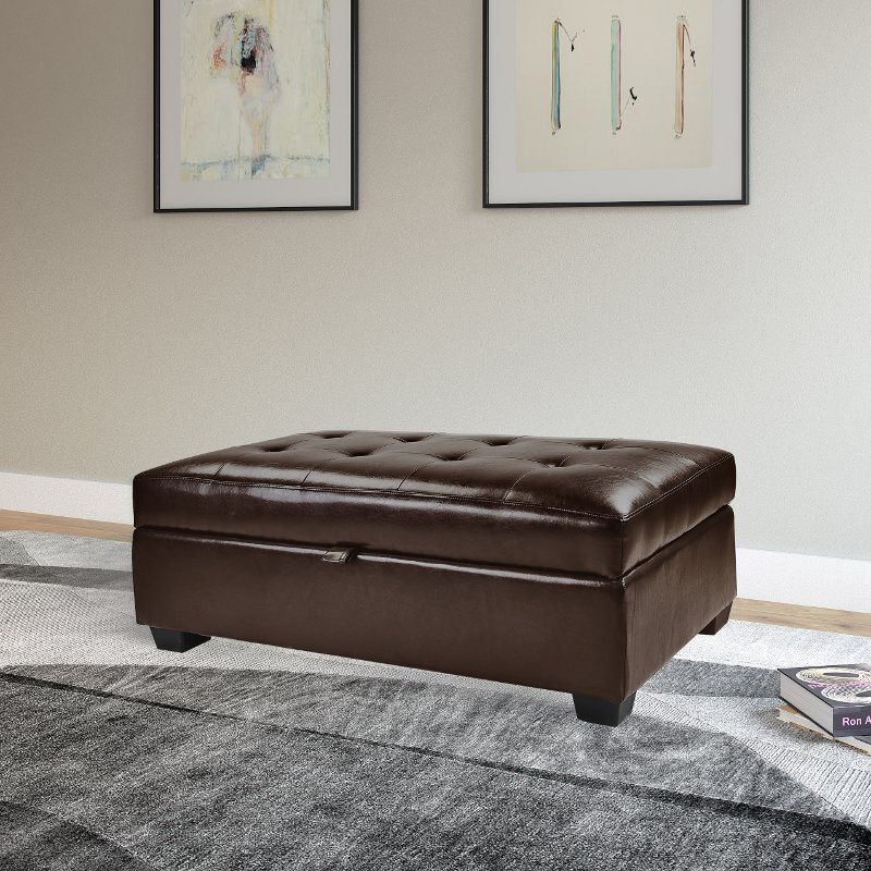 Brown Bonded Leather Ottoman With, Bonded Leather Ottoman