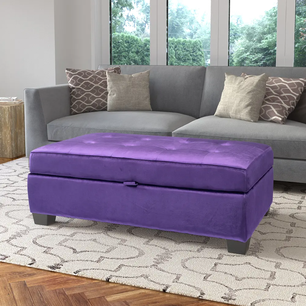 Purple Velvet Storage Ottoman - Antonio-1
