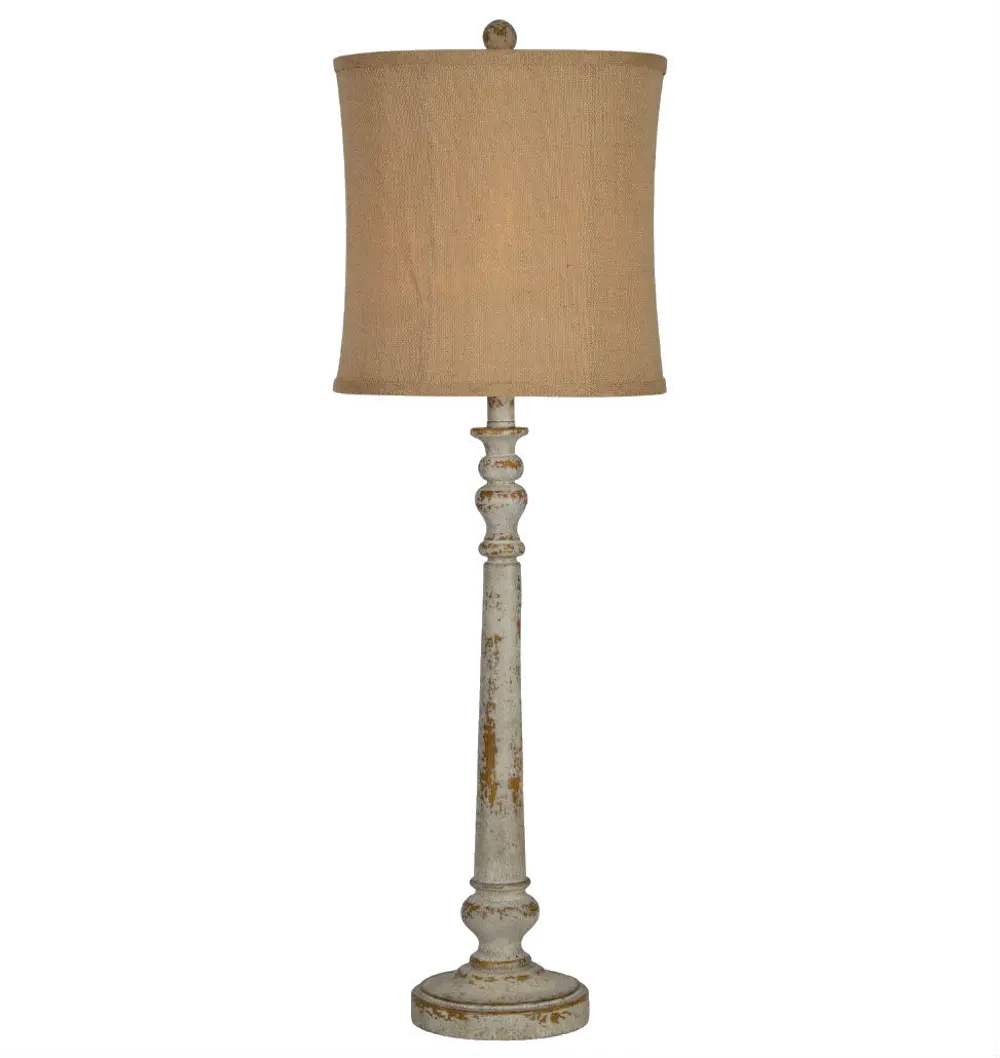 Distressed White Wash Buffet Lamp - Carly-1