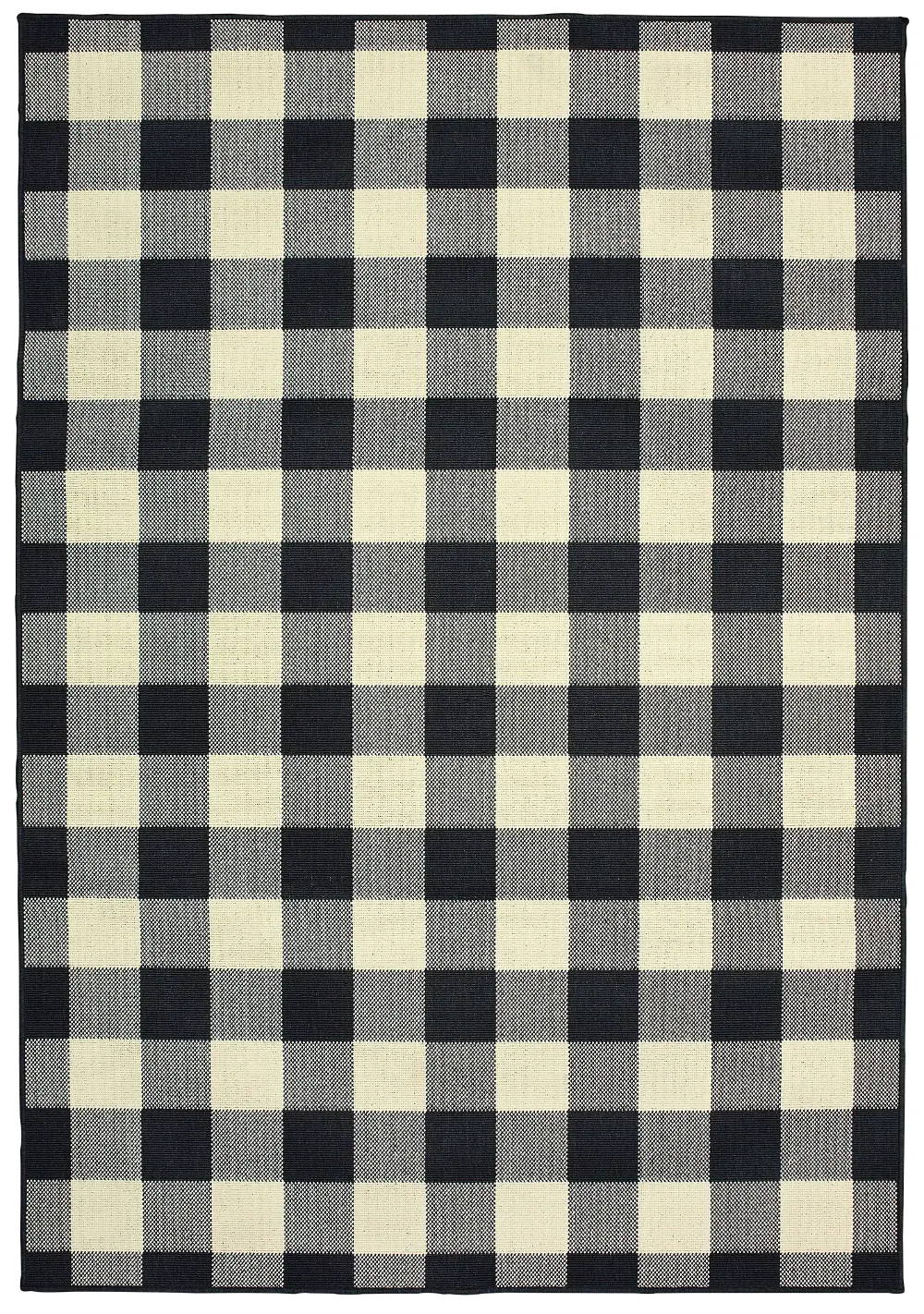 8 x 11 Large Plaid Black and Ivory Indoor-Outdoor Rug - Marina-1