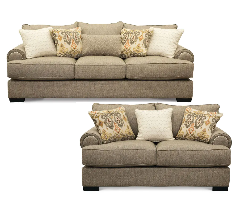 Taupe 2 Piece Living Room Set with Sofa Bed - Bereta-1