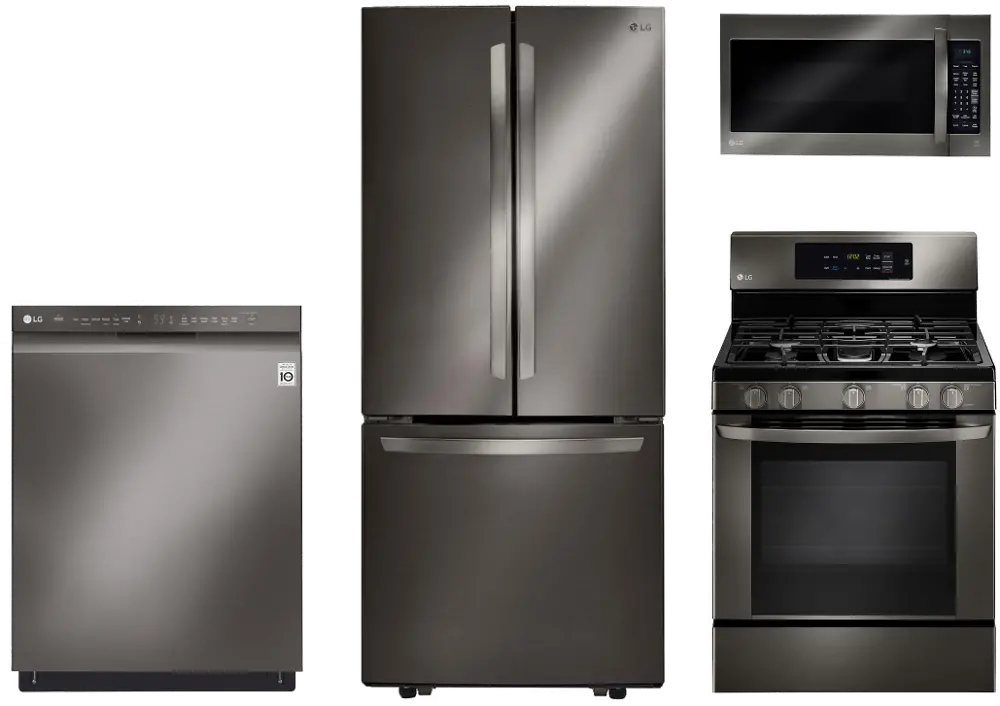 .LG-4PC-30'/2031-GAS LG 4 Piece Gas Kitchen Appliance Package with 21.8 cu. ft. French Door Refrigerator - Black Stainless Steel-1