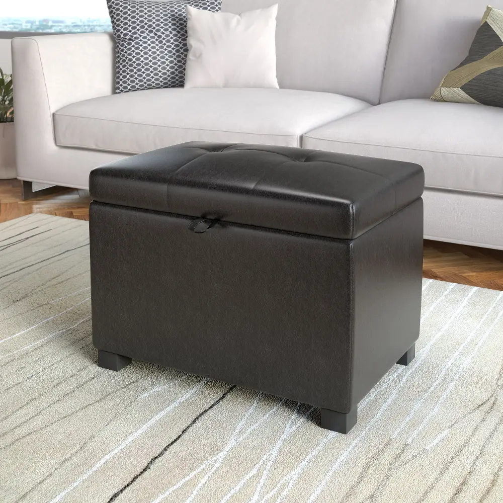 Black Bonded Leather Storage Ottoman - Antonio-1