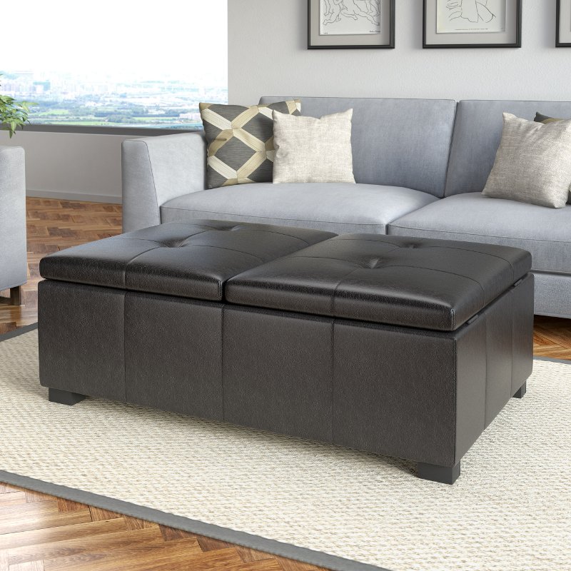 Black Bonded Leather Double Storage, Bonded Leather Ottoman
