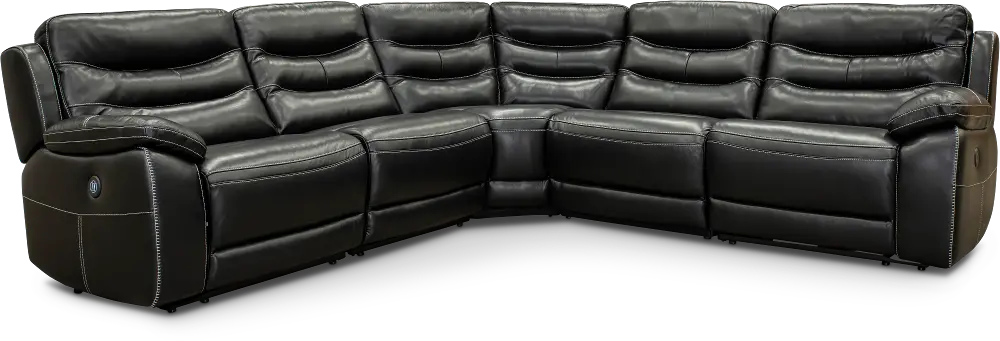 Black Leather-Match Power Reclining Sectional Sofa - Shawn-1