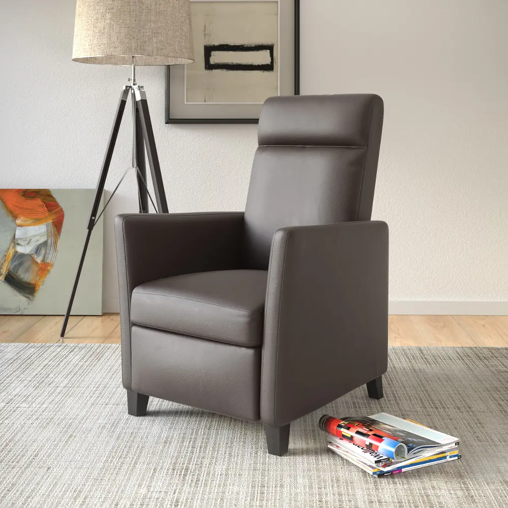 Brown-Gray Bonded Leather Push-Back Recliner - Elise-1
