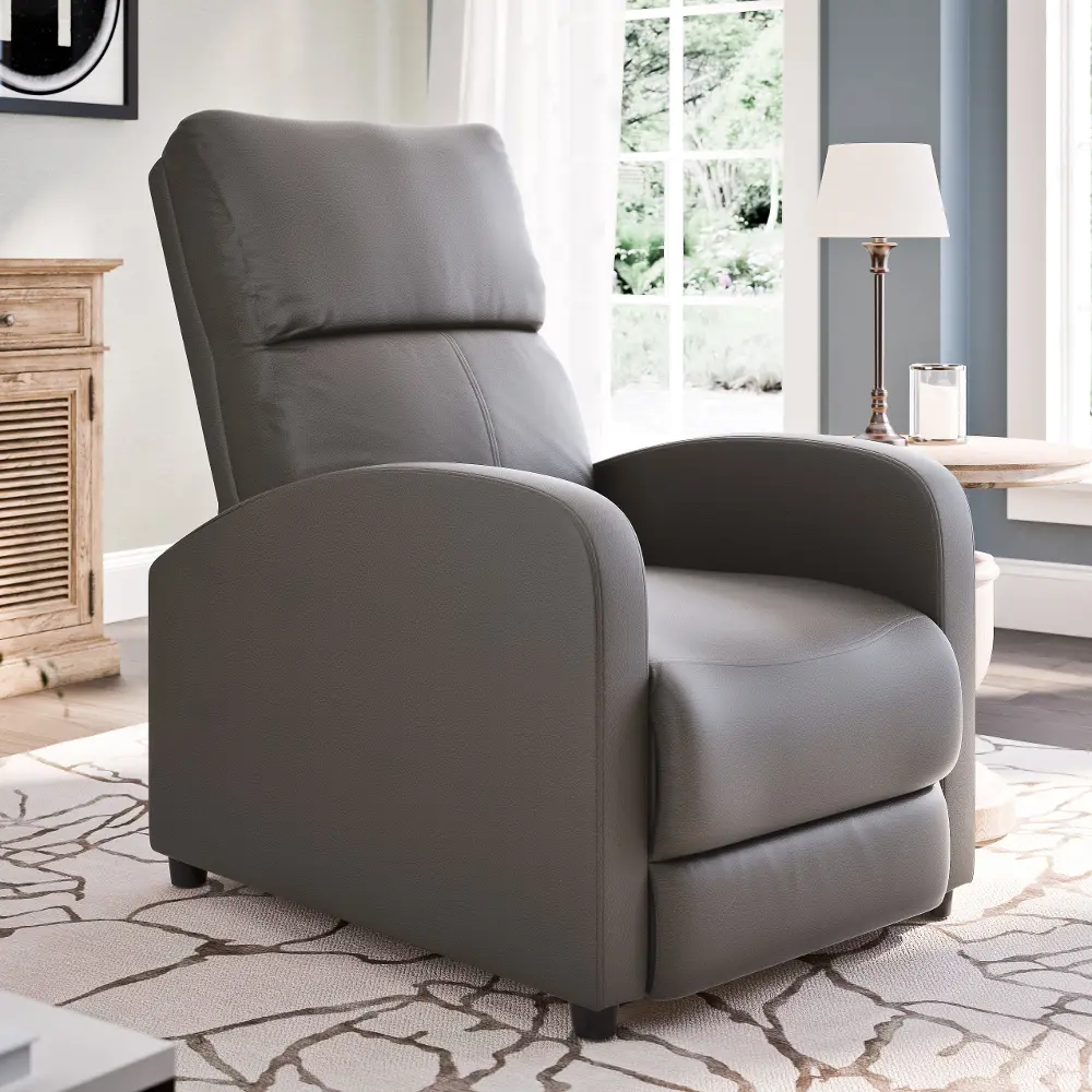Brown-Gray Bonded Leather Push-Back Recliner - Moor-1