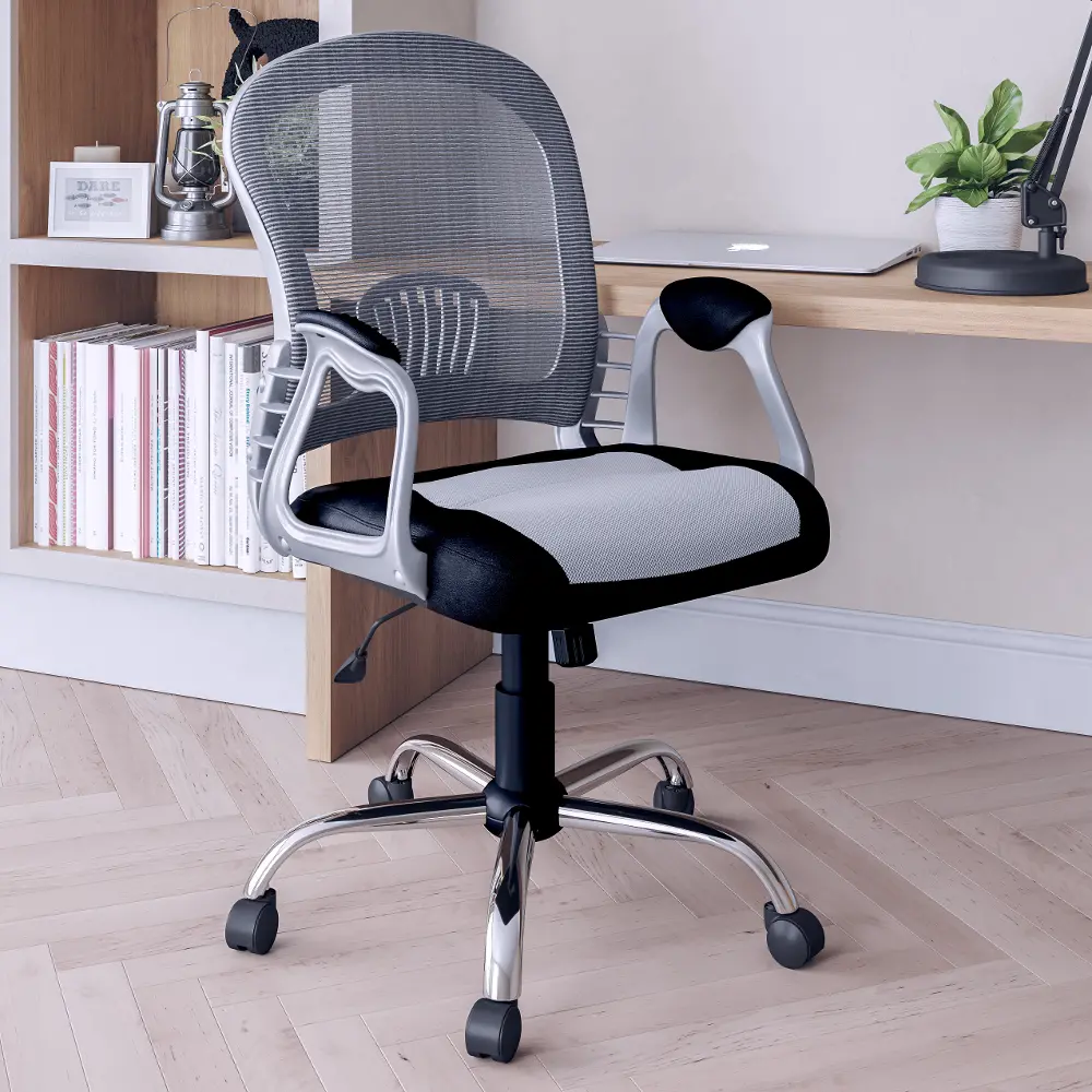 Black and Gray Leather and Mesh Home Office Chair - Workspace-1