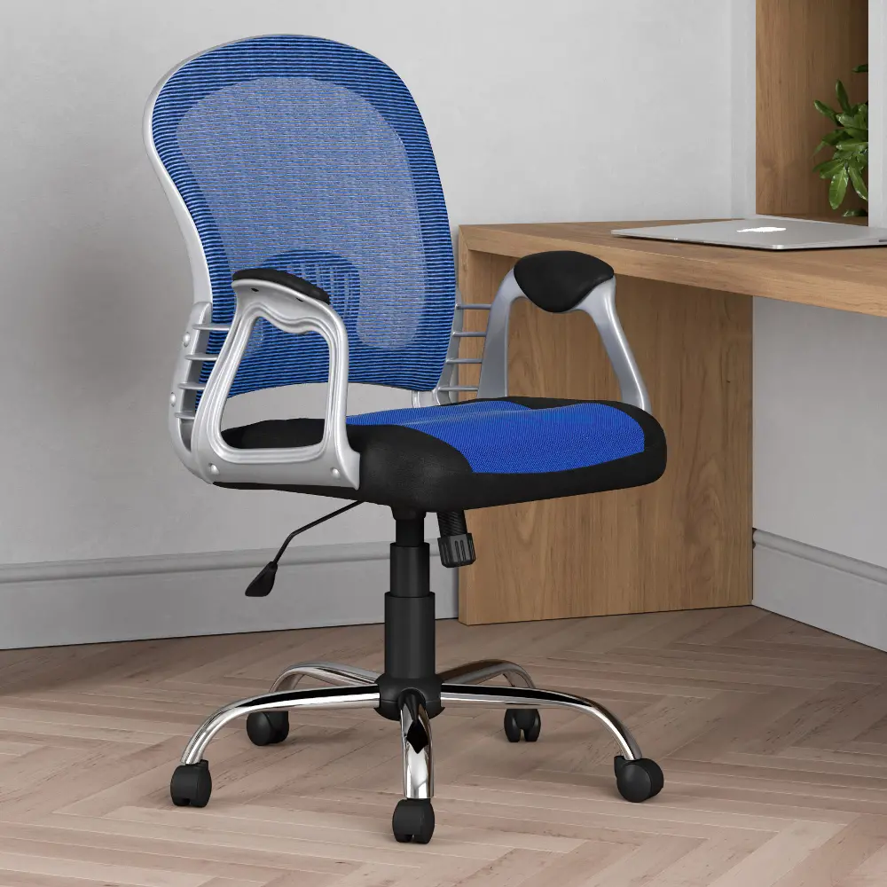 Black and Blue Leather and Mesh Home Office Chair - Workspace-1