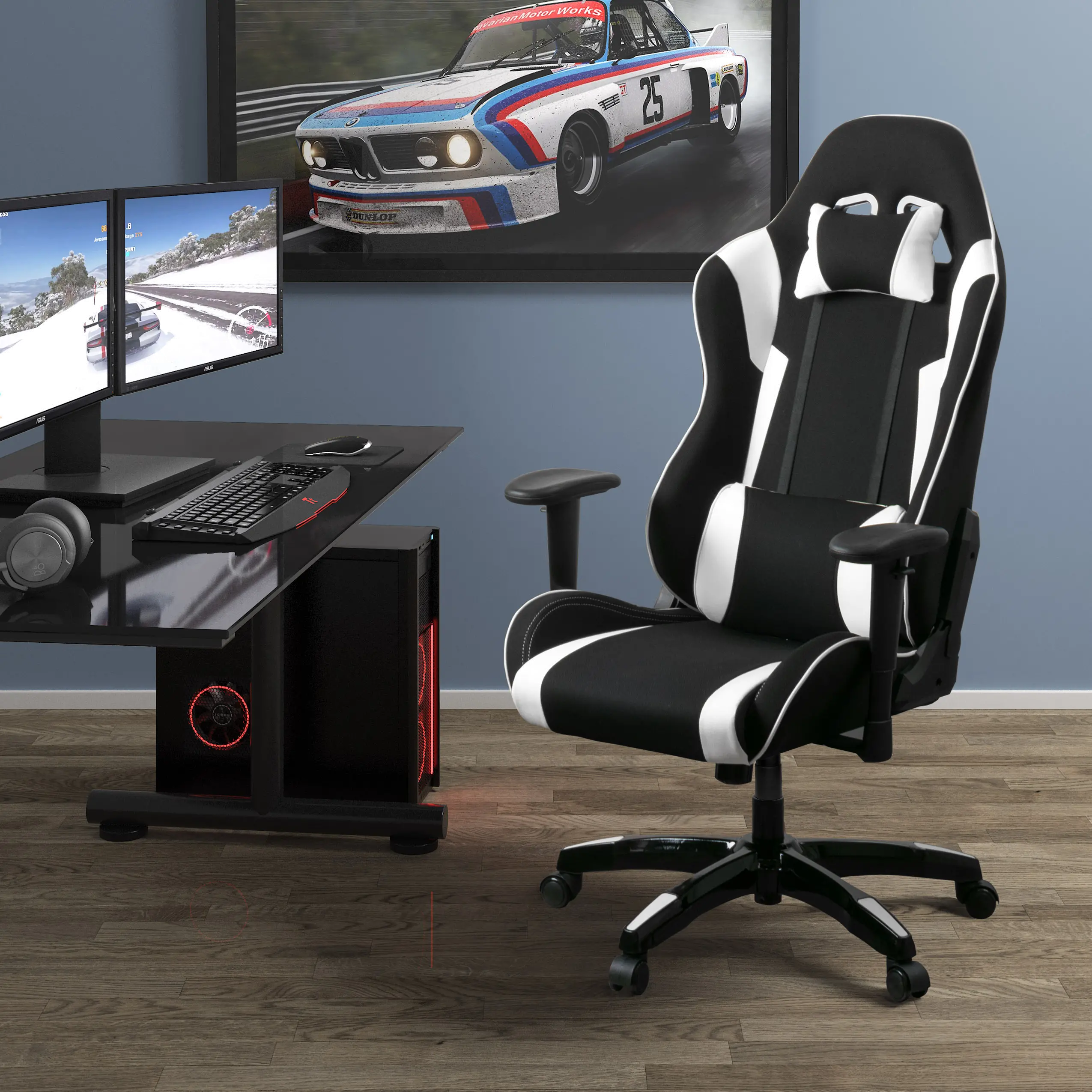 LOF-801-G Workspace Black and White Gaming Desk Chair sku LOF-801-G
