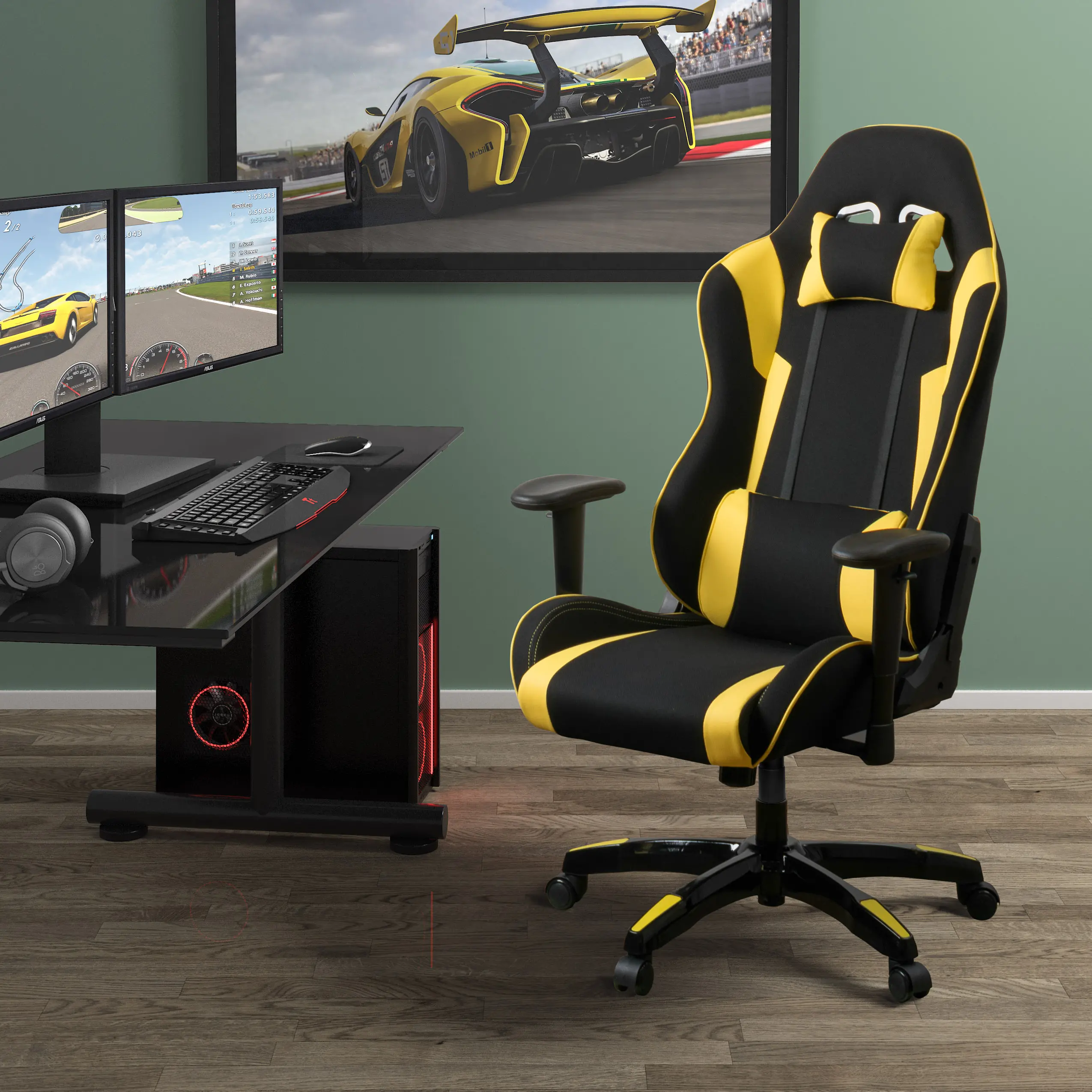 LOF-808-G Workspace Black and Yellow Gaming Desk Chair sku LOF-808-G