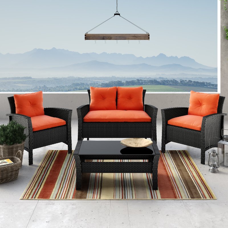 Black And Orange 4 Piece Wicker Furniture Set Cascade Rc Willey Black And Orange 4 Piece Wicker Furniture Set Cascade Rc Willey