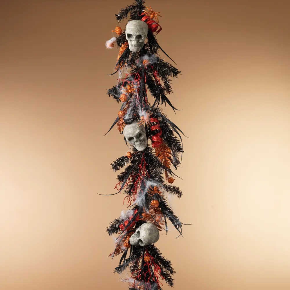 5 Foot Halloween Garland with Skeletons, Skulls and Spiders-1