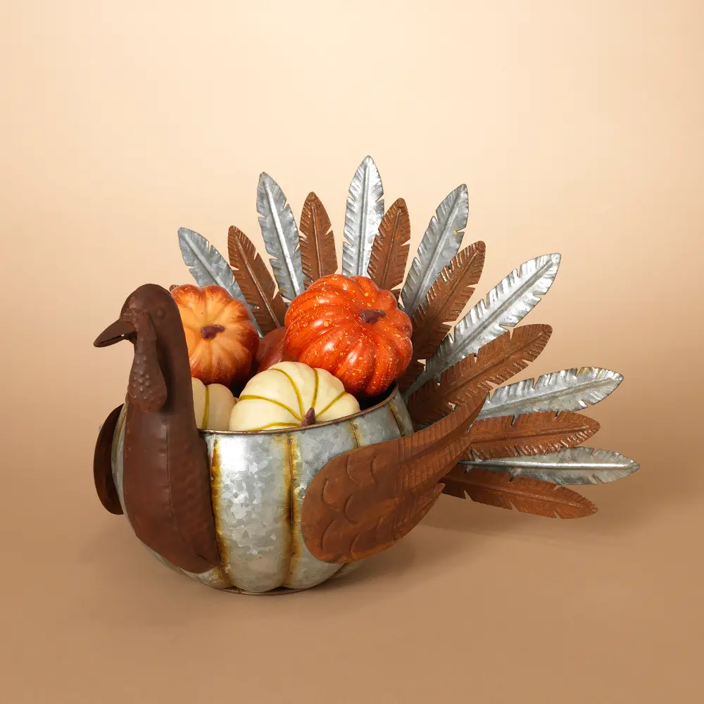 Two-Tone Metal Turkey with Pumpkin Body-1
