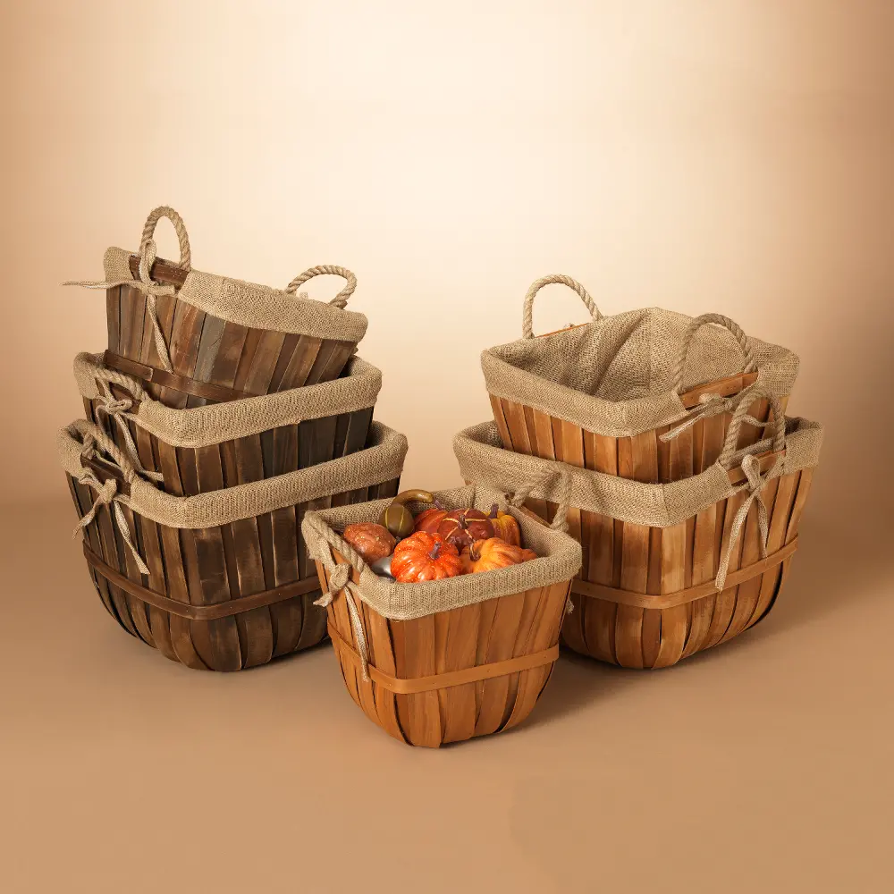 Assorted 12 Inch Chip Wood Basket With Liner-1