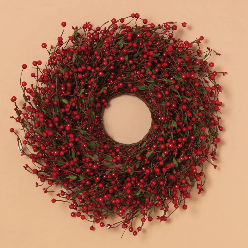 22 Inch Red Berry Wreath with Leaves-1