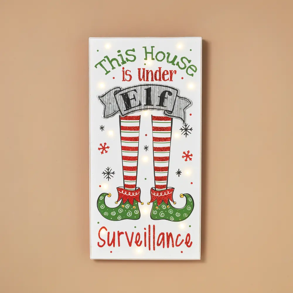 Under Elf Surveillance Lighted Holiday Wall Sign-1