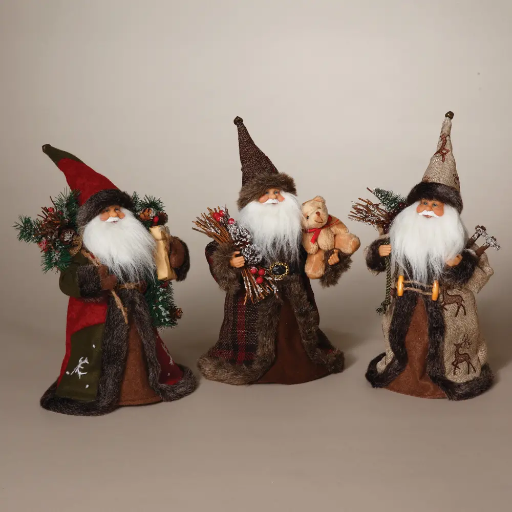 Assorted Multi Color Woodland Cone Santa with Present-1