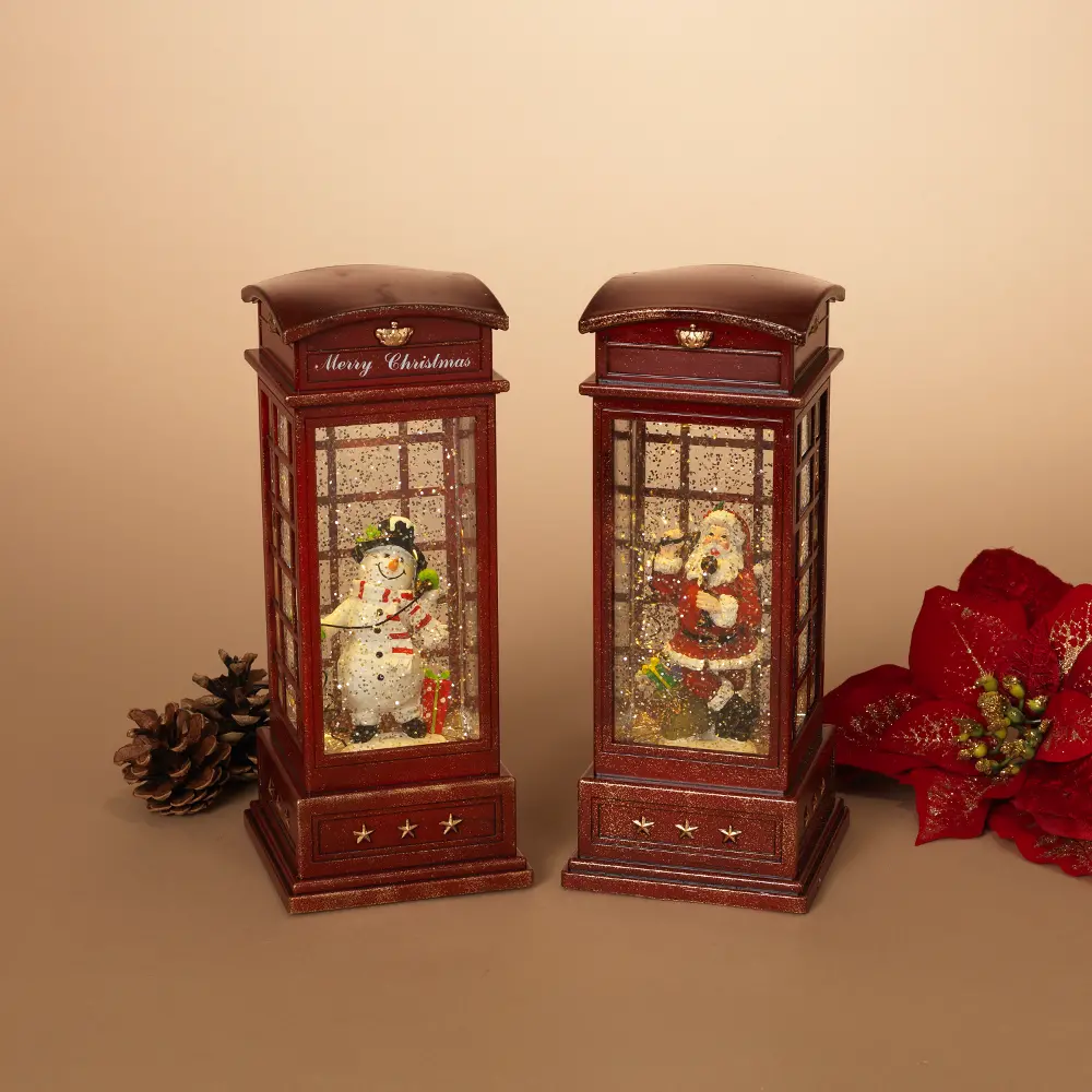 Assorted Santa or Snowman Spinning Water Globe Telephone Booth-1