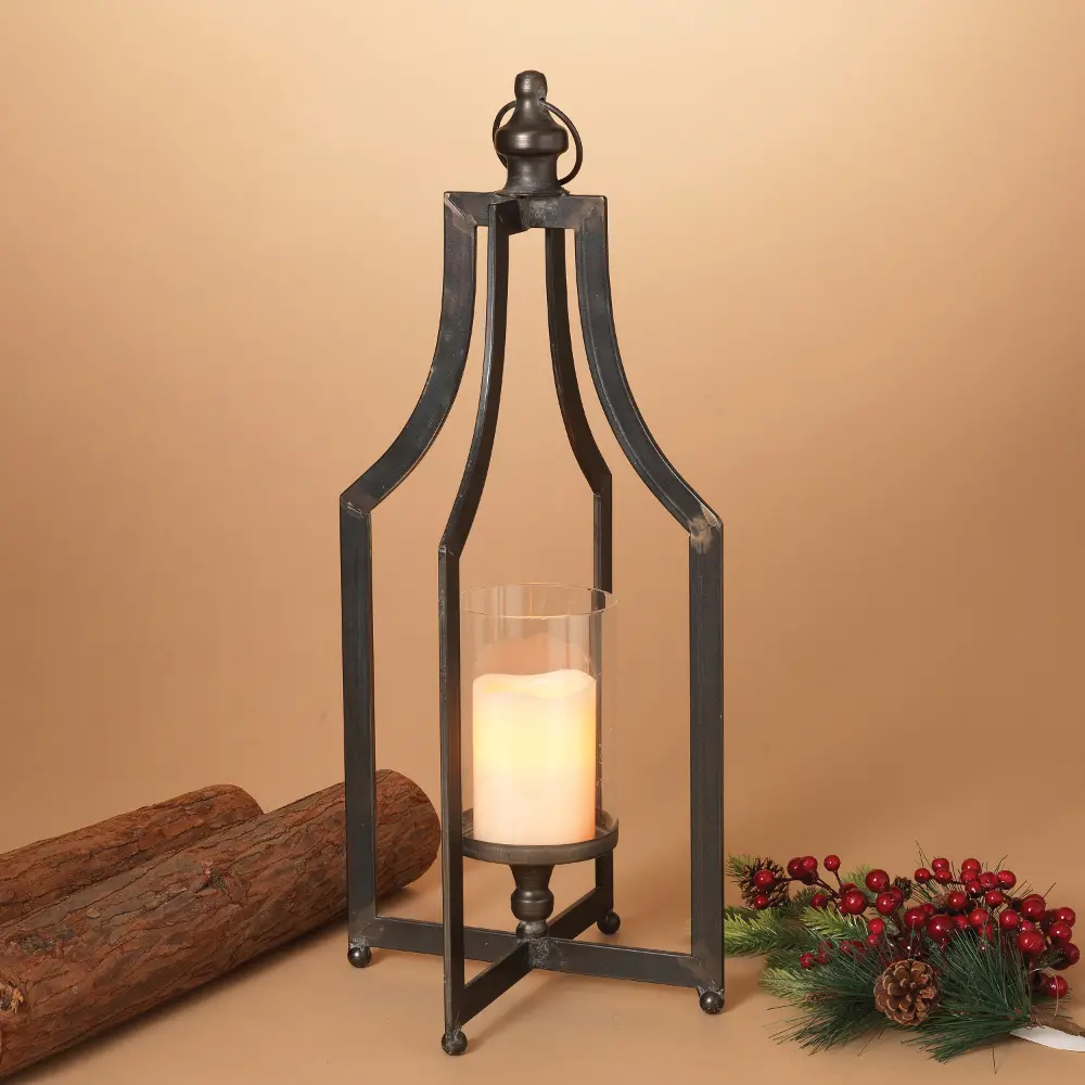 22 Inch Metal With Glass Candle Holder-1