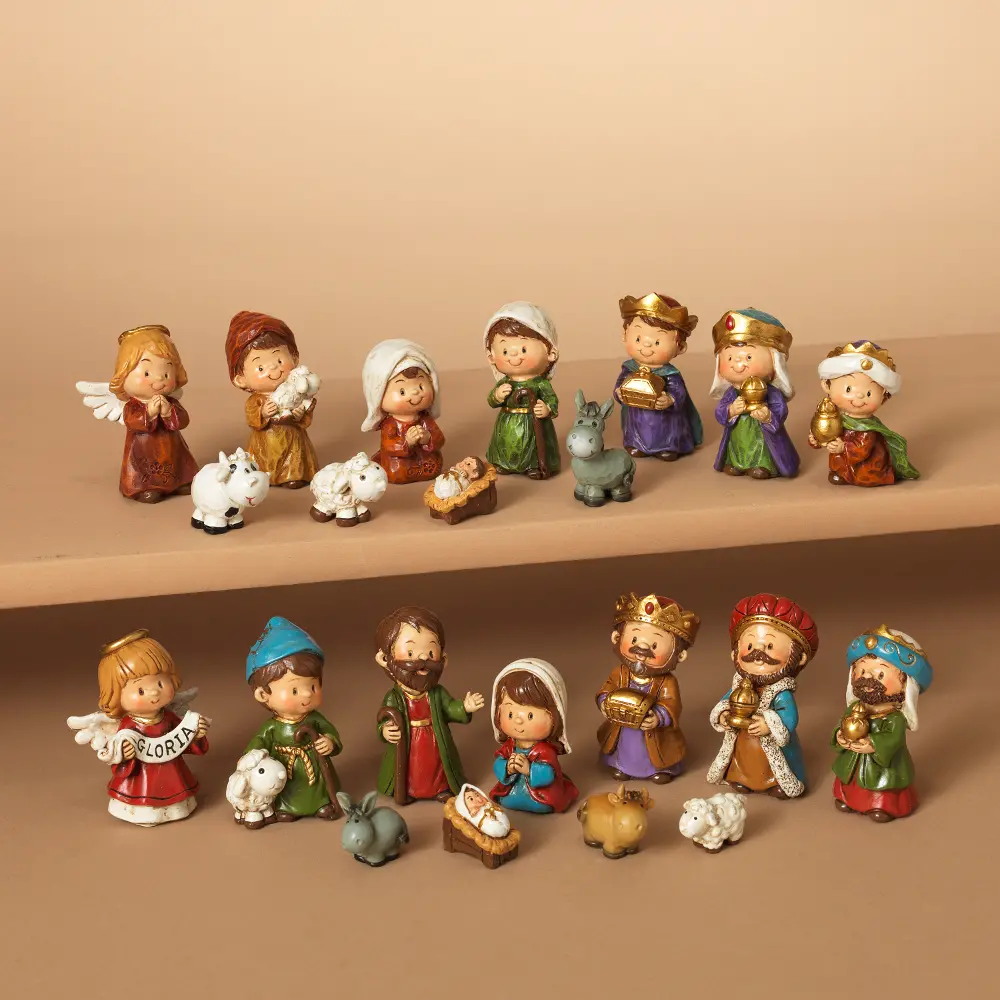 Assorted Resin 11 Piece Nativity Set In Red Window Box-1