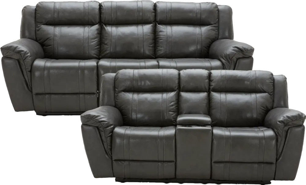 Gray Leather-Match Manual Reclining Living Room Set - Trent-1