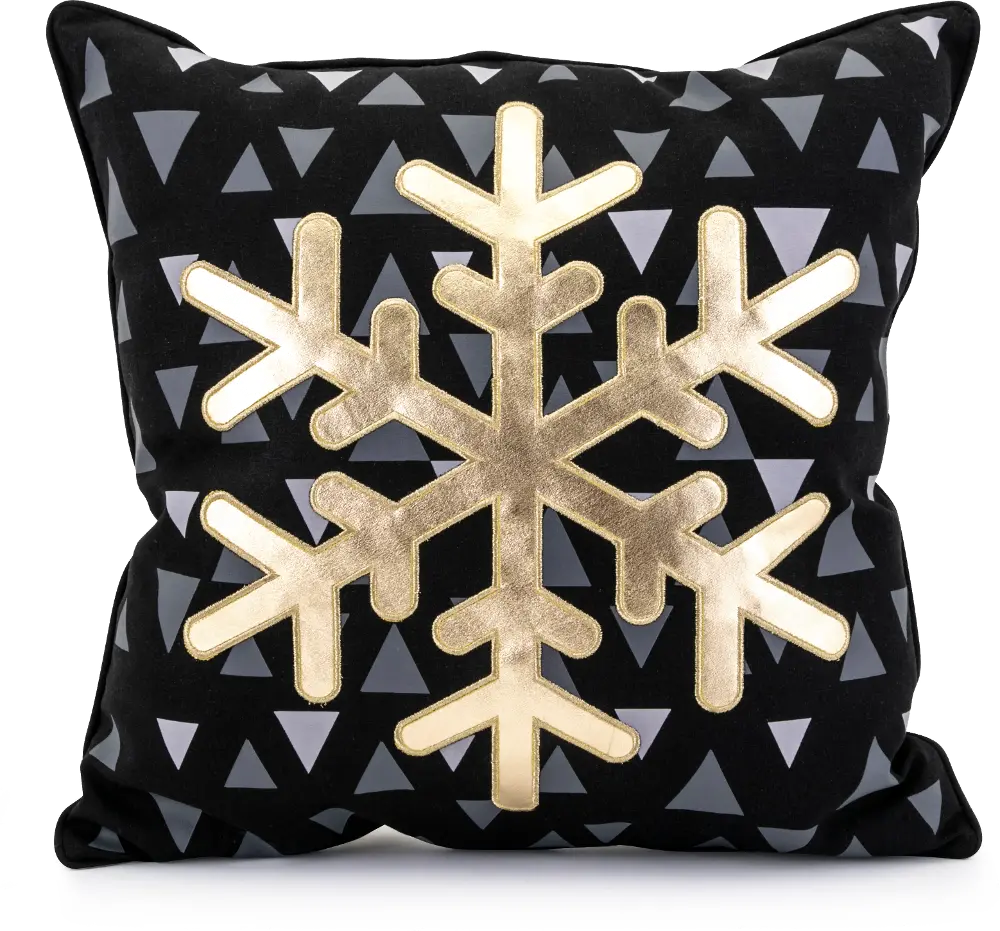 Snowflake Black, Silver and Gold Throw Pillow-1