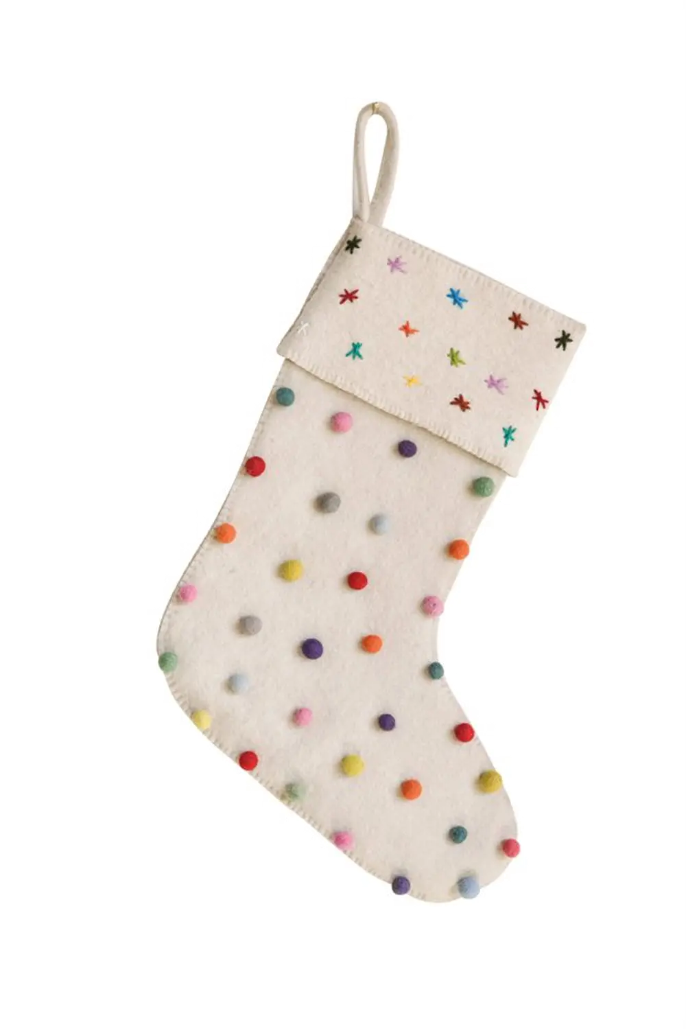 XM1860 16 Inch Cream and Multi-Color Stocking With Pom Poms-1