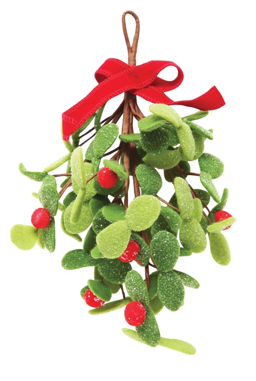 XM2966 10 Inch Felt Red Berry and Green Leaf Bunch With Bow-1