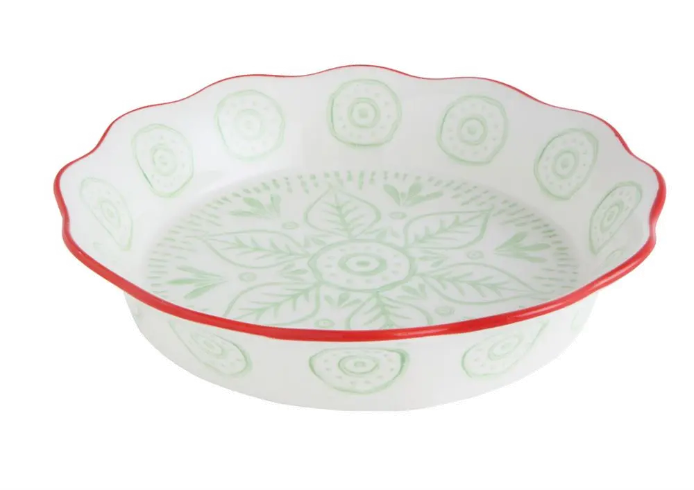 XM2629 Red and Green Round Stoneware Pie Dish-1