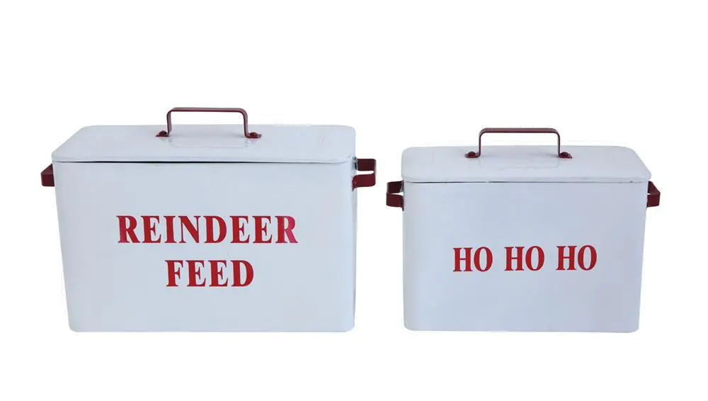 SM2727-S/2-SML 18 Inch White and Red Ho Ho Ho Metal Container with Lid-1
