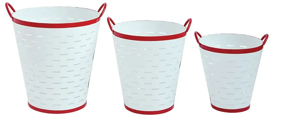 XM1984-L/3-LRG 16 Inch White and Red Metal Olive Bucket with Handles-1