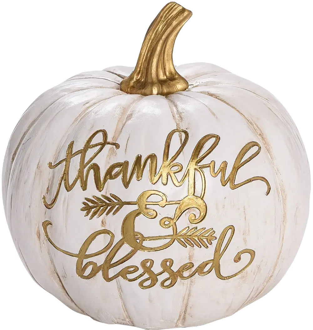 Cream and Gold Resin Thankful and Blessed Pumpkin-1