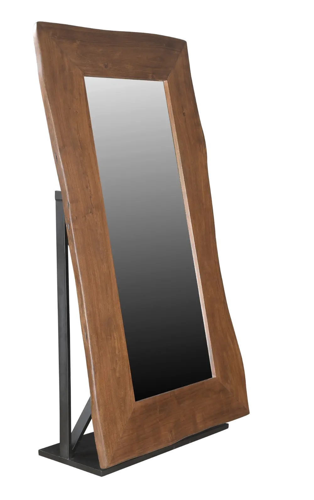 KIT Honey Brown Wood Floor Mirror with Live Edge and Iron Base-1