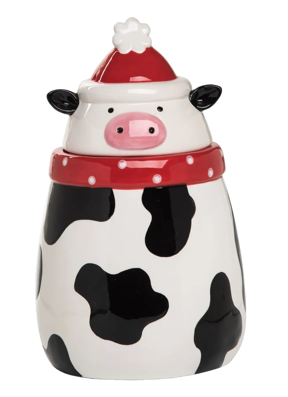 Black, White and Red Christmas Cow Cookie Jar-1