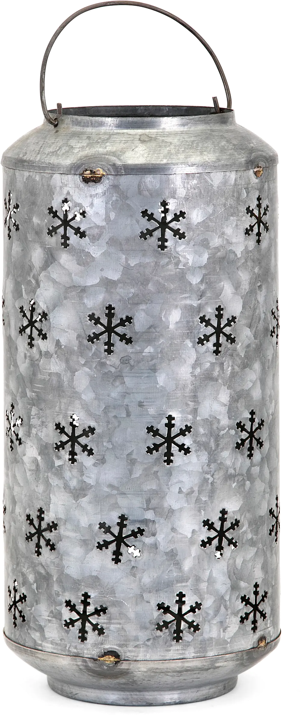14 Inch Galvanized Iron Christmas Snowflake Lantern-1