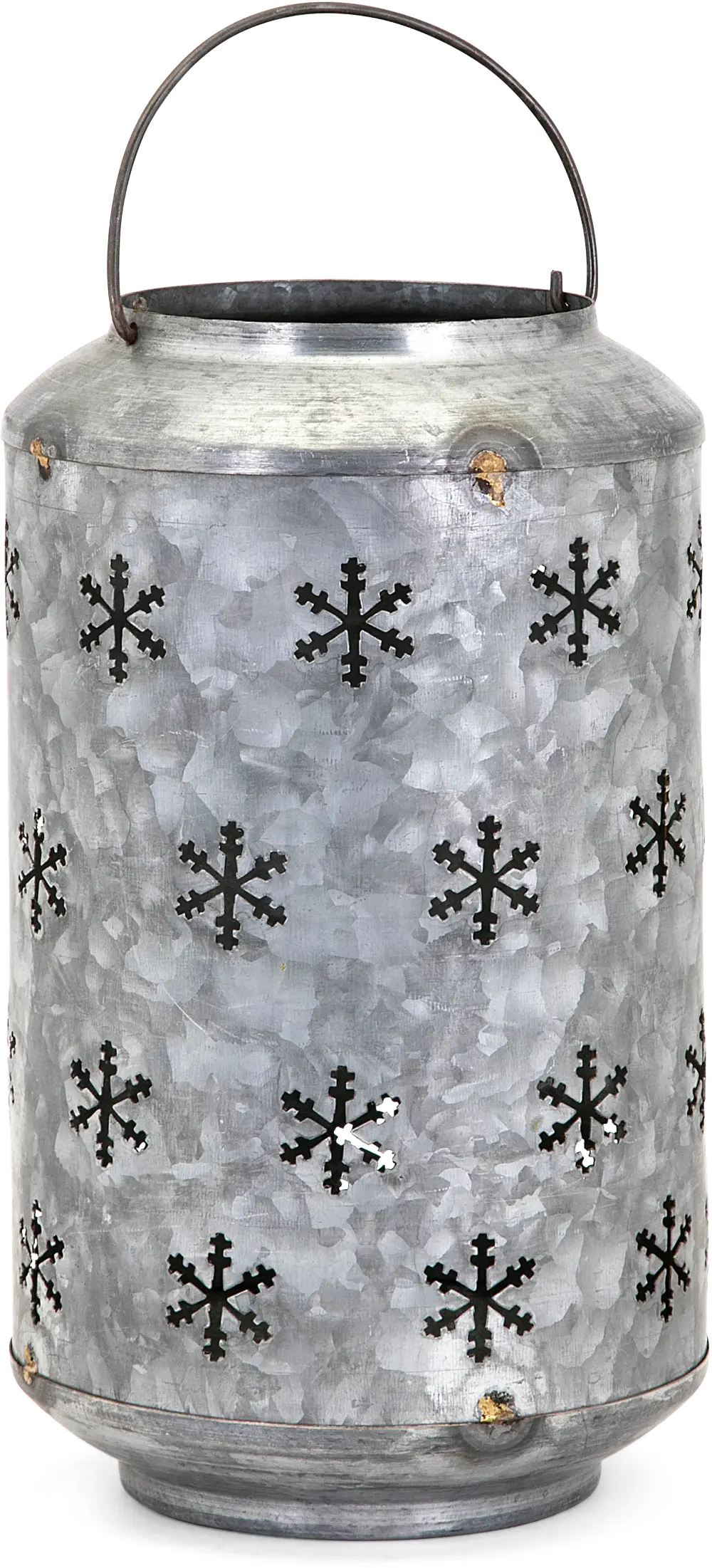 11 Inch Galvanized Iron Christmas Snowflake Lantern-1