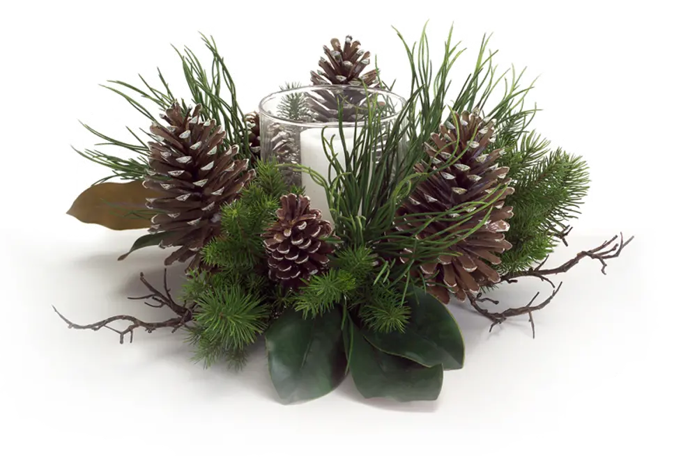 24 Inch Pinecone and Greenery Candle Holder-1